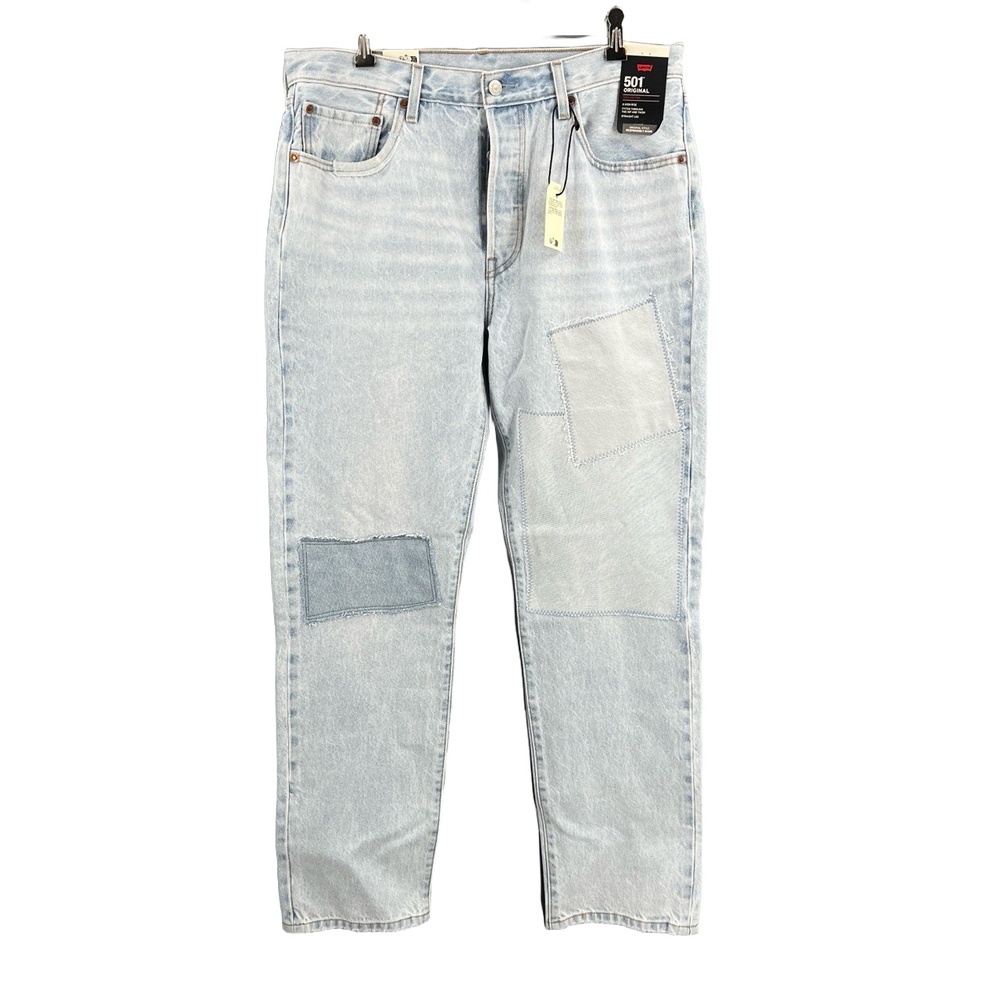 Levi's 501‎ Jeans Light Wash Patchwork Button Fly Straight Leg Womens 33 x 32